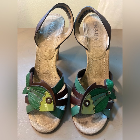 Vintage Prada Women's Fish Leather Heeled Sandals - Picture 1 of 8